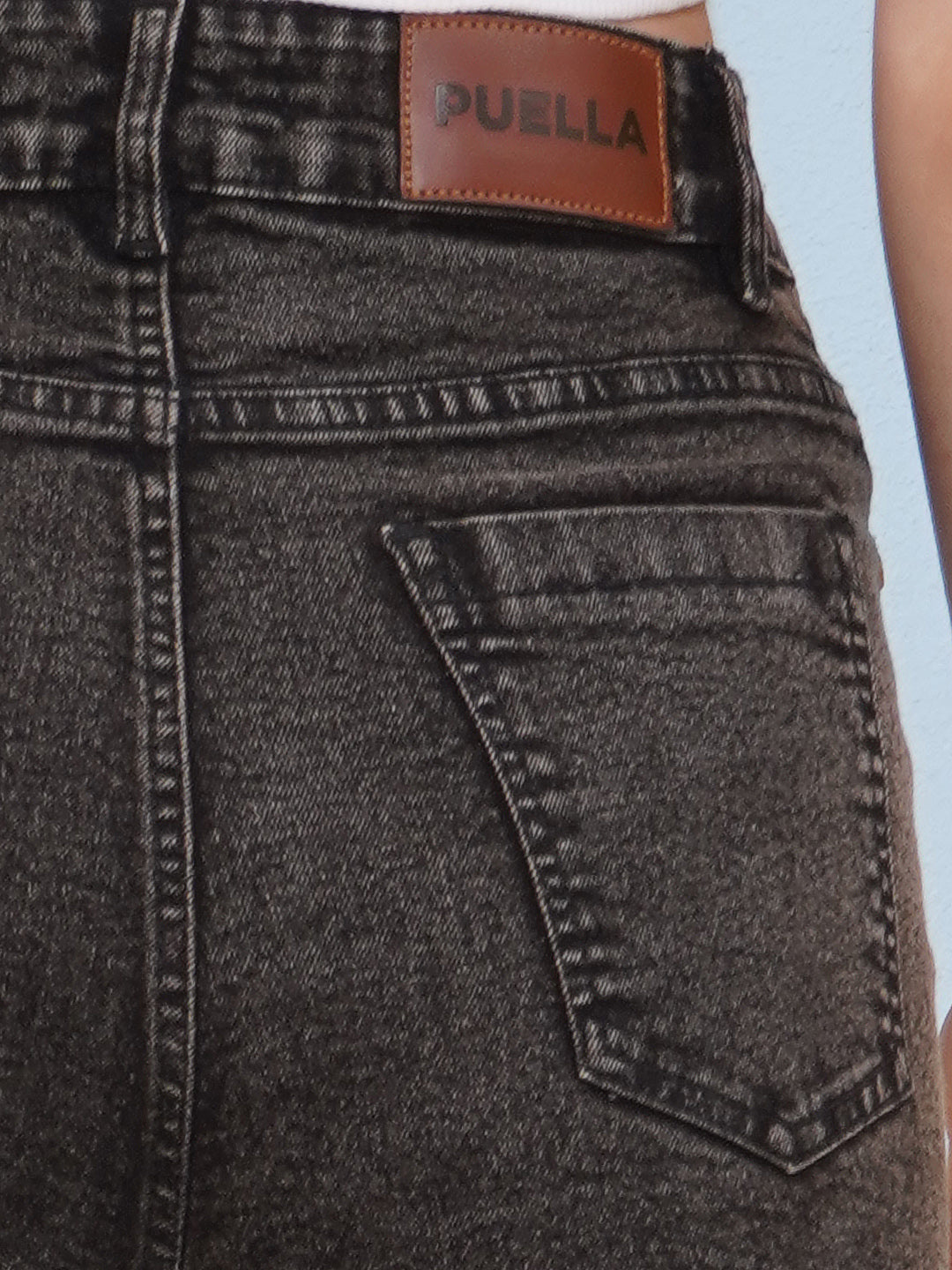 PUELLA Women Black Washed High-Rise Cargo Wide-Leg Jeans