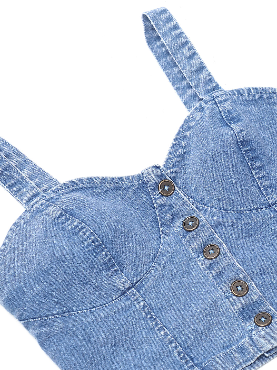 PUELLA Women’s Blue Denim Corset Style Crop Top with Button-Down Front