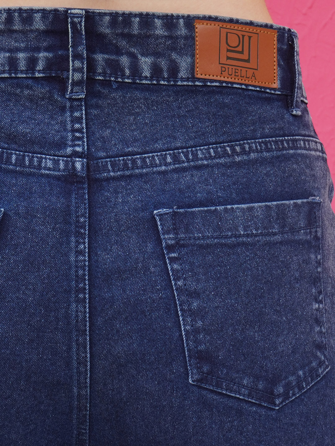 PUELLA Women Dark Blue High-Rise Cargo Wide-Leg Jeans