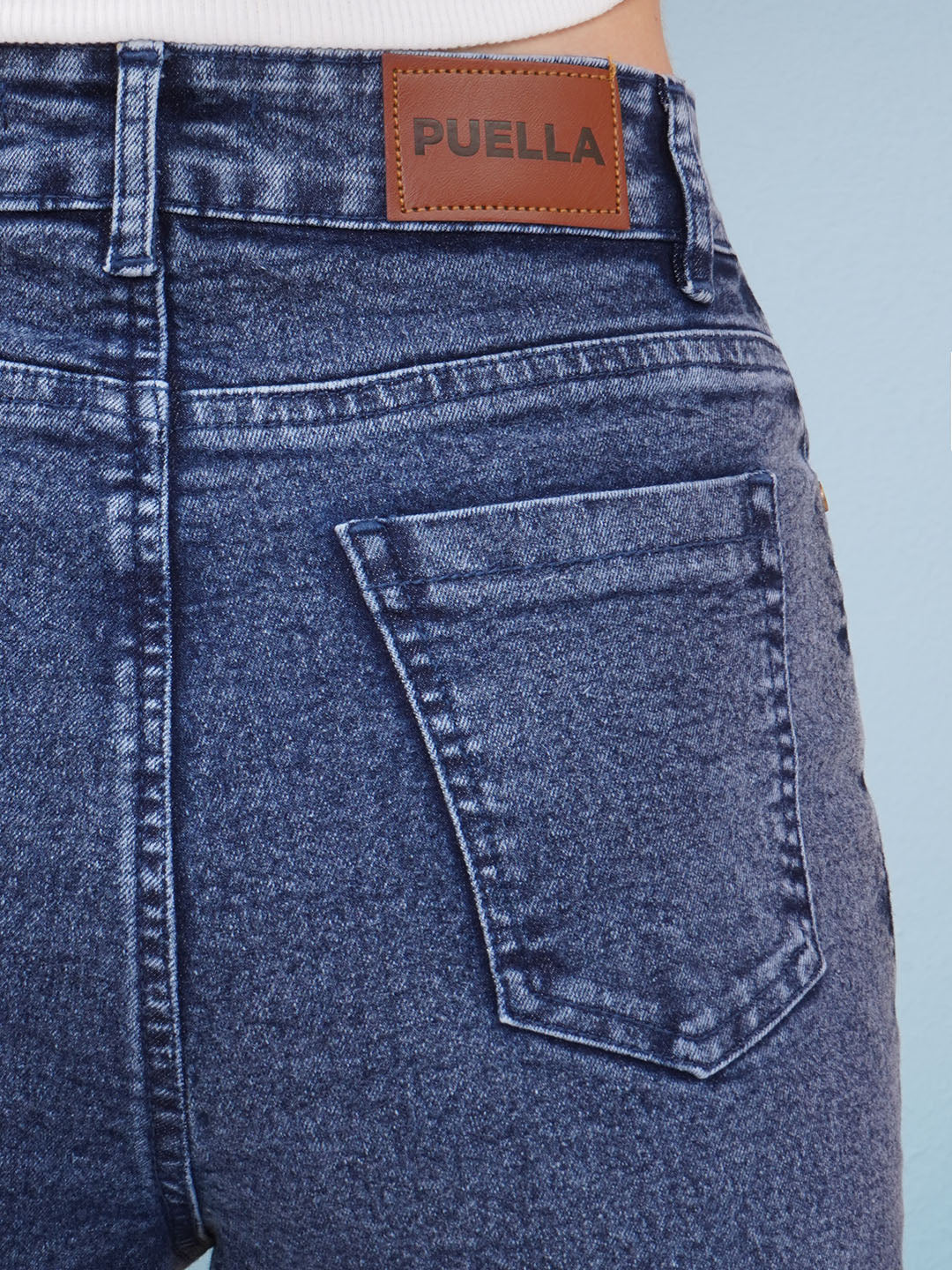 PUELLA Women Dark Blue High-Rise Cargo Wide-Leg Jeans