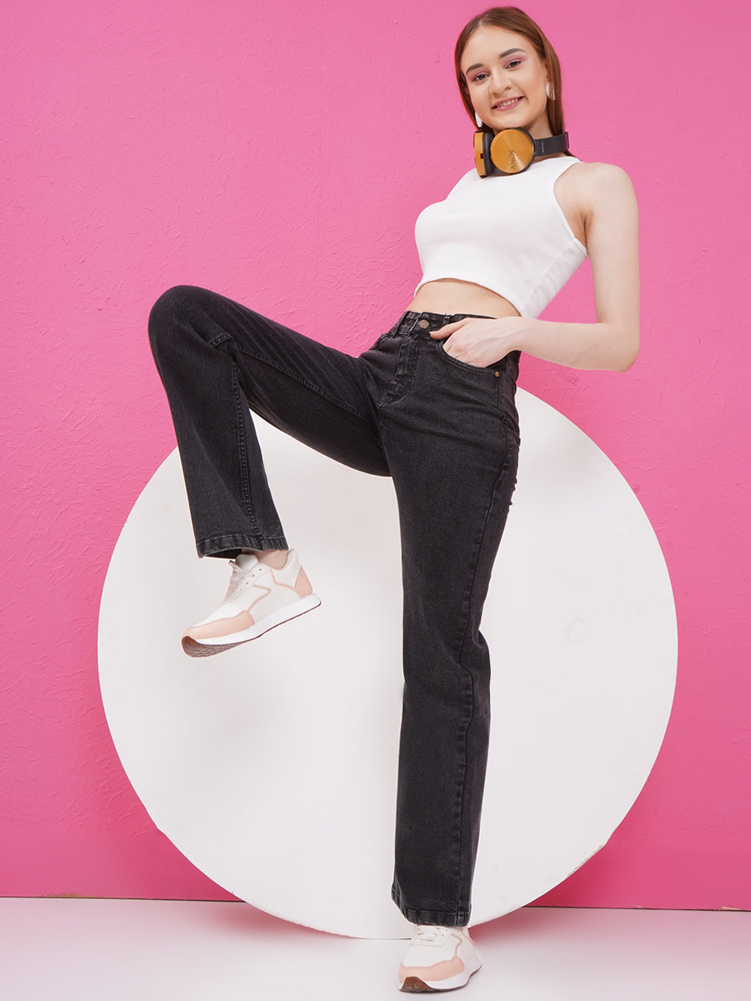 PUELLA Women Black Washed High-Rise Bootcut Jeans