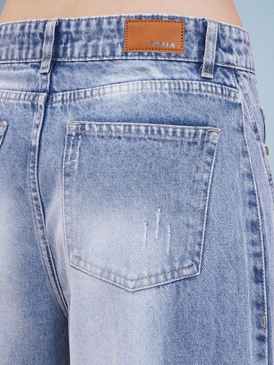 PUELLA Women Ice Blue High-Rise Cargo Wide-Leg Jeans