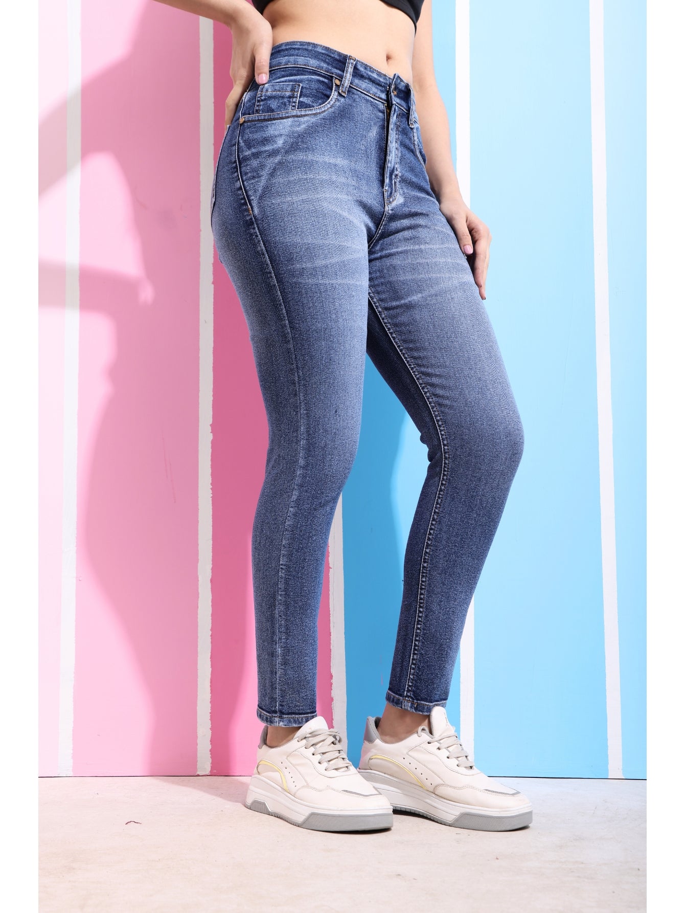 PUELLA Women Skinny Fit High-Rise Heavy Fade Stretchable