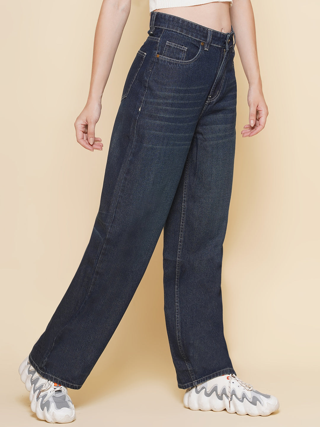 PUELLA Women Dark High-Rise Loose Fit Full Length Jeans